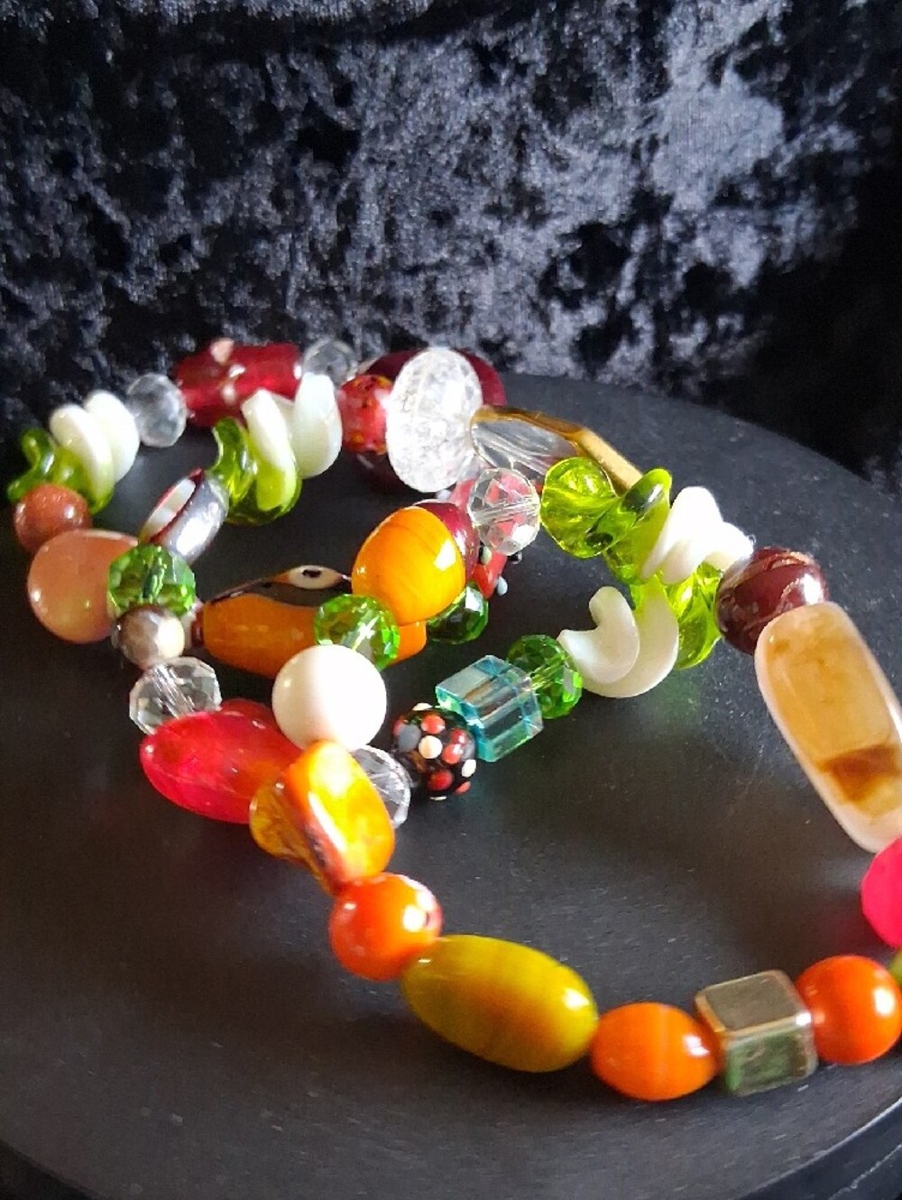 Handmade Multicolor Beaded Bracelet - Vibrant Mixed Glass Beads - Picture 4 of 8